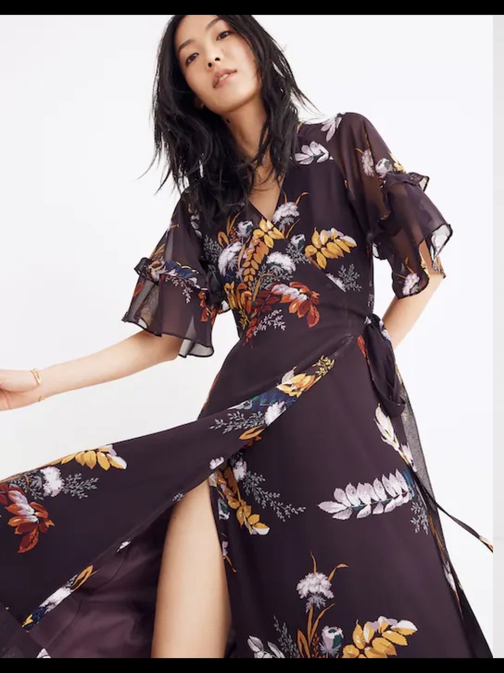 Madewell Vervain Ruffle-Sleeve Wrap Maxi Dress in Blooming Oasis - Medium